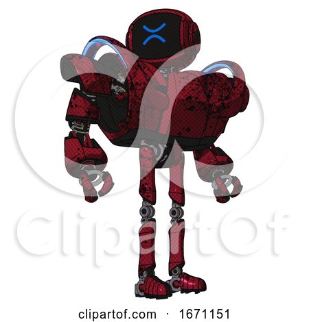 Robot Containing Digital Display Head and Wince Symbol Expression and Heavy Upper Chest and Heavy Mech Chest and Battle Mech Chest and Ultralight Foot Exosuit. Grunge Dots Royal Red. Hero Pose. by Leo Blanchette