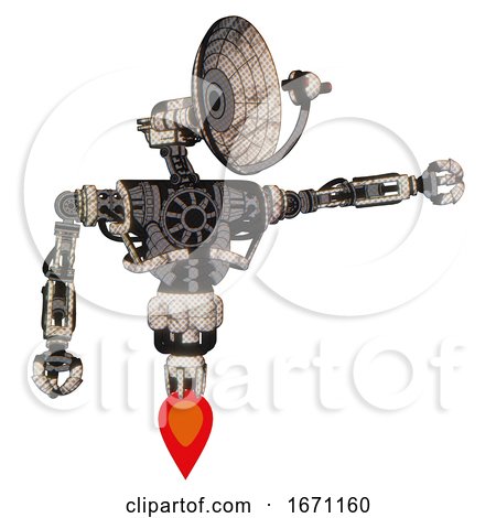 Cyborg Containing Dual Retro Camera Head and Satellite Dish Head and Heavy Upper Chest and No Chest Plating and Jet Propulsion. Halftone Sketch. Pointing Left or Pushing a Button.. by Leo Blanchette