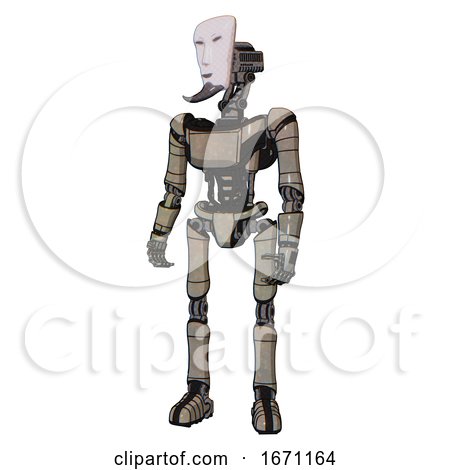 Automaton Containing Humanoid Face Mask and Light Chest Exoshielding and Ultralight Chest Exosuit and Ultralight Foot Exosuit. Grungy Fiberglass. Standing Looking Right Restful Pose. by Leo Blanchette