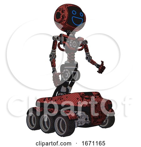 Automaton Containing Digital Display Head and Wide Smile and Light Chest Exoshielding and No Chest Plating and Six-wheeler Base. Grunge Matted Orange. Facing Left View. by Leo Blanchette