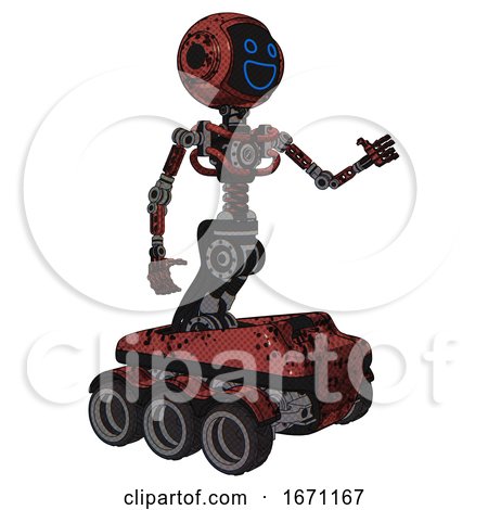 Automaton Containing Digital Display Head and Wide Smile and Light Chest Exoshielding and No Chest Plating and Six-wheeler Base. Grunge Matted Orange. Interacting. by Leo Blanchette