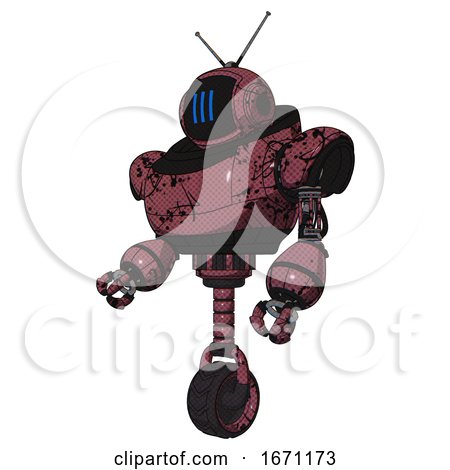 Bot Containing Digital Display Head and Three Vertical Line Design and Retro Antennas and Heavy Upper Chest and Unicycle Wheel. Muavewood Halftone Grunge. Facing Right View. by Leo Blanchette