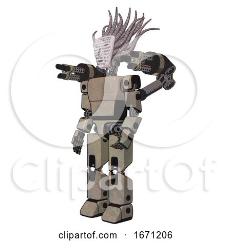 Automaton Containing Humanoid Face Mask and Binary War Paint and Light Chest Exoshielding and Prototype Exoplate Chest and Minigun Back Assembly and Prototype Exoplate Legs. Grungy Fiberglass. by Leo Blanchette