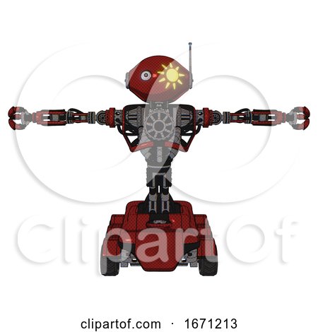 Android Containing Oval Wide Head and Sunshine Patch Eye and Retro Antenna with Light and Heavy Upper Chest and No Chest Plating and Six-wheeler Base. Matted Red. T-pose. by Leo Blanchette