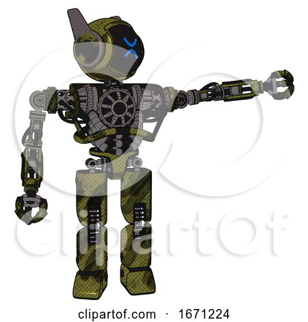 Robot Containing Digital Display Head and Wince Symbol Expression and Winglets and Heavy Upper Chest and No Chest Plating and Prototype Exoplate Legs. Grunge Army Green. by Leo Blanchette