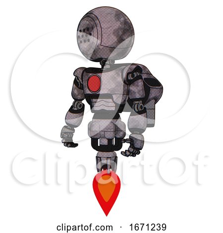 Mech Containing Dots Array Face and Light Chest Exoshielding and Red Chest Button and Rocket Pack and Jet Propulsion. Sketch Pad Cloudy Smudges. Standing Looking Right Restful Pose. by Leo Blanchette
