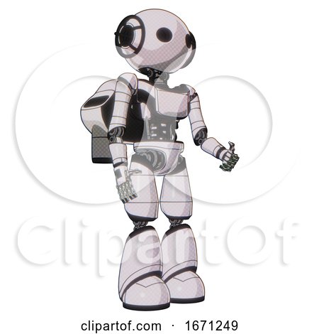 Cyborg Containing Oval Wide Head and Light Chest Exoshielding and Ultralight Chest Exosuit and Rocket Pack and Light Leg Exoshielding. White Halftone Toon. Facing Left View. by Leo Blanchette