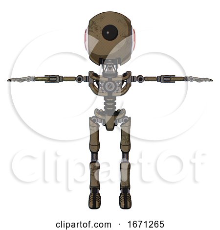 Cyborg Containing Round Head and Large Cyclops Eye and First Aid Emblem and Light Chest Exoshielding and No Chest Plating and Ultralight Foot Exosuit. Desert Tan Painted. T-pose. by Leo Blanchette