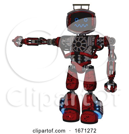 Bot Containing Digital Display Head and Stunned Expression and Led and Protection Bars and Heavy Upper Chest and No Chest Plating and Light Leg Exoshielding and Megneto-hovers Foot Mod. by Leo Blanchette