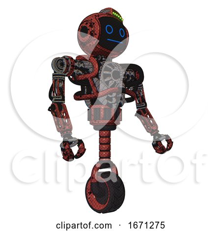 Cyborg Containing Digital Display Head and Blank-faced Expression and Green Led Array and Heavy Upper Chest and No Chest Plating and Unicycle Wheel. Grunge Matted Orange. Facing Left View. by Leo Blanchette