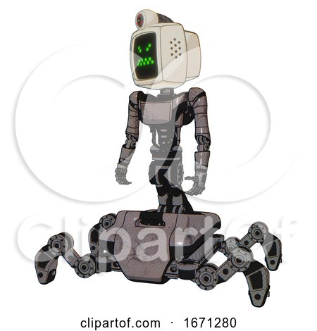 Cyborg Containing Old Computer Monitor and Angry Pixels Face and Retro-futuristic Webcam and Light Chest Exoshielding and Ultralight Chest Exosuit and Insect Walker Legs. Light Pink Beige. by Leo Blanchette