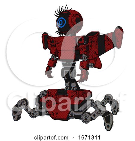 Bot Containing Digital Display Head and Large Eye and Eye Lashes Deco and Light Chest Exoshielding and Prototype Exoplate Chest and Stellar Jet Wing Rocket Pack and Insect Walker Legs. by Leo Blanchette