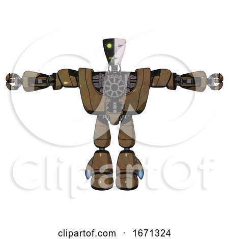 Robot Containing Humanoid Face Mask and Two-face Black White Mask and Heavy Upper Chest and Heavy Mech Chest and Light Leg Exoshielding. Old Copper. T-pose. by Leo Blanchette