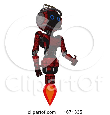 Android Containing Digital Display Head and Circle Eyes and Led and Protection Bars and Light Chest Exoshielding and Ultralight Chest Exosuit and Jet Propulsion. Grunge Dots Dark Red. by Leo Blanchette