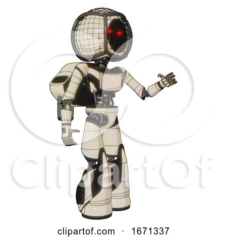 Android Containing Round Barbed Wire Round Head and Light Chest Exoshielding and Ultralight Chest Exosuit and Rocket Pack and Light Leg Exoshielding and Stomper Foot Mod. off White Toon. Interacting. by Leo Blanchette