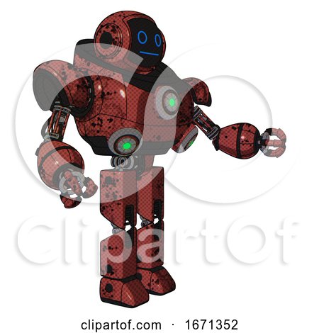 Mech Containing Digital Display Head and Blank-faced Expression and Heavy Upper Chest and Chest Green Energy Cores and Prototype Exoplate Legs. Grunge Matted Orange. Interacting. by Leo Blanchette