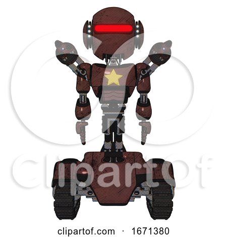 Android Containing Round Head and Horizontal Red Visor and Head Light Gadgets and Light Chest Exoshielding and Yellow Star and Minigun Back Assembly and Tank Tracks. Steampunk Copper. Front View. by Leo Blanchette