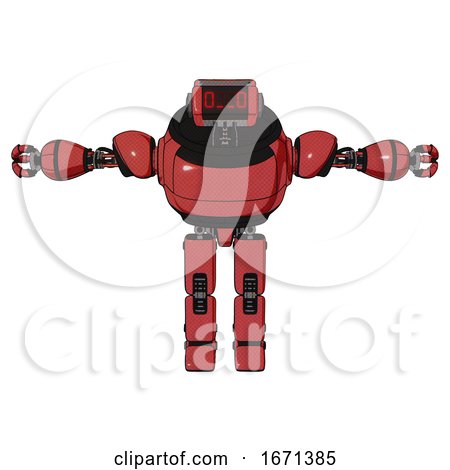 Automaton Containing Dual Retro Camera Head and Clock Radio Head and Heavy Upper Chest and Prototype Exoplate Legs. Primary Red Halftone. T-pose. by Leo Blanchette