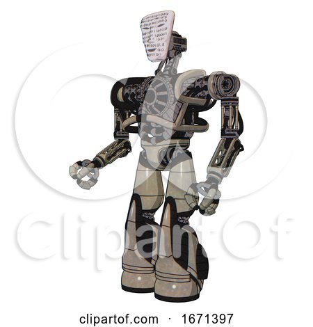 Droid Containing Humanoid Face Mask and Binary War Paint and Heavy Upper Chest and No Chest Plating and Light Leg Exoshielding and Stomper Foot Mod. Grungy Fiberglass. Facing Right View. by Leo Blanchette