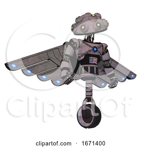 Bot Containing Techno Multi-eyed Domehead Design and Light Chest Exoshielding and Blue Energy Core and Cherub Wings Design and Unicycle Wheel. Dark Sketch. Hero Pose. by Leo Blanchette