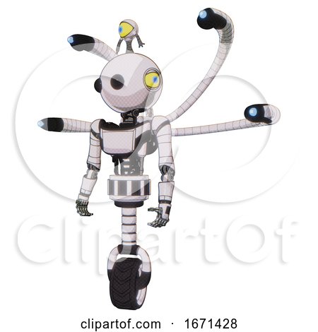 Android Containing Oval Wide Head and Beady Black Eyes and Minibot Ornament and Light Chest Exoshielding and Ultralight Chest Exosuit and Blue-eye Cam Cable Tentacles and Unicycle Wheel. by Leo Blanchette