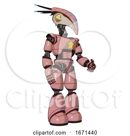Droid Containing Bird Skull Head and Big Yellow Eyes and Head Shield Design and Light Chest Exoshielding and Yellow Star and Light Leg Exoshielding. Toon Pink Tint. Facing Left View. by Leo Blanchette