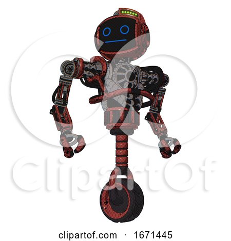 Cyborg Containing Digital Display Head and Blank-faced Expression and Green Led Array and Heavy Upper Chest and No Chest Plating and Unicycle Wheel. Grunge Matted Orange. Hero Pose. by Leo Blanchette