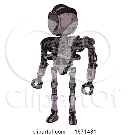 Bot Containing Green Dot Eye Corn Row Plastic Hair and Heavy Upper Chest and No Chest Plating and Ultralight Foot Exosuit. Dark Ink Dots Sketch. Standing Looking Right Restful Pose. by Leo Blanchette