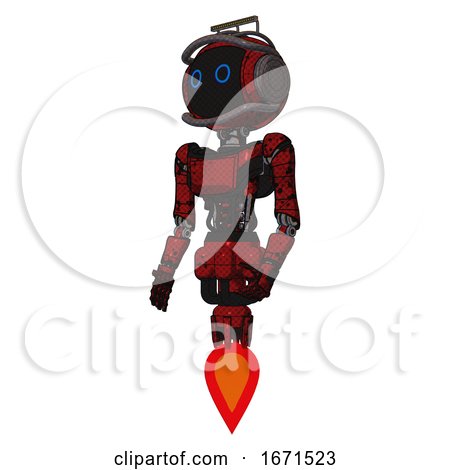 Android Containing Digital Display Head and Circle Eyes and Led and Protection Bars and Light Chest Exoshielding and Ultralight Chest Exosuit and Jet Propulsion. Grunge Dots Dark Red. by Leo Blanchette