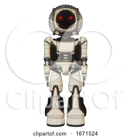 Android Containing Round Barbed Wire Round Head and Light Chest Exoshielding and Ultralight Chest Exosuit and Rocket Pack and Light Leg Exoshielding and Stomper Foot Mod. off White Toon. Front View. by Leo Blanchette