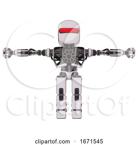 Mech Containing Round Head and Horizontal Red Visor and Heavy Upper Chest and No Chest Plating and Prototype Exoplate Legs. White Halftone Toon. T-pose. by Leo Blanchette