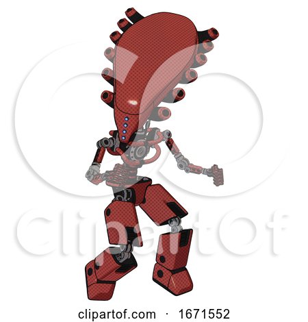 Mech Containing Flat Elongated Skull Head and Light Chest Exoshielding and No Chest Plating and Prototype Exoplate Legs. Light Brick Red. Fight or Defense Pose.. by Leo Blanchette