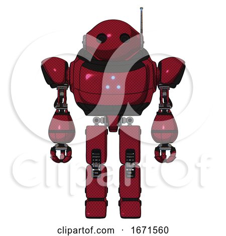 Cyborg Containing Oval Wide Head and Retro Antenna with Light and Heavy Upper Chest and Triangle of Blue Leds and Prototype Exoplate Legs. Fire Engine Red Halftone. Front View. by Leo Blanchette