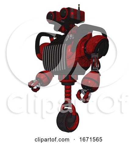 Robot Containing Dual Retro Camera Head and Heavy Upper Chest and Chest Vents and Unicycle Wheel. Red Blood Grunge Material. Facing Right View. by Leo Blanchette