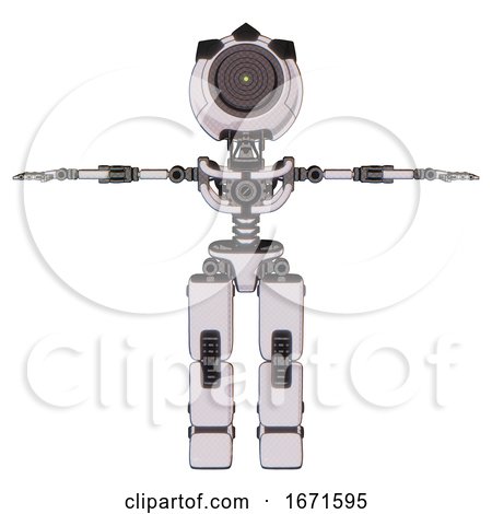 Bot Containing Green Dot Eye Corn Row Plastic Hair and Light Chest Exoshielding and No Chest Plating and Prototype Exoplate Legs. White Halftone Toon. T-pose. by Leo Blanchette