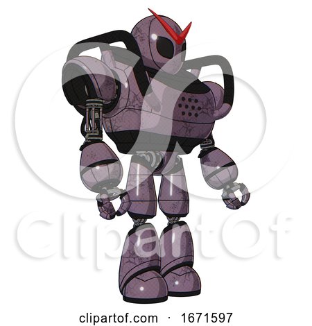 Mech Containing Grey Alien Style Head and Black Eyes and Heavy Upper Chest and Light Leg Exoshielding. Lilac Metal. Facing Left View. by Leo Blanchette
