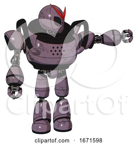 Mech Containing Grey Alien Style Head and Black Eyes and Heavy Upper Chest and Light Leg Exoshielding. Lilac Metal. Pointing Left or Pushing a Button.. by Leo Blanchette