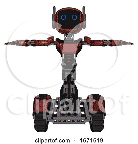 Automaton Containing Digital Display Head and Circle Eyes and Winglets and Light Chest Exoshielding and Ultralight Chest Exosuit and Tank Tracks. Grunge Matted Orange. T-pose. by Leo Blanchette