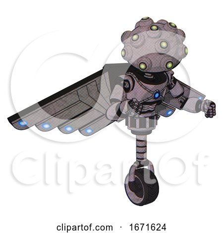 Bot Containing Techno Multi-eyed Domehead Design and Light Chest Exoshielding and Blue Energy Core and Cherub Wings Design and Unicycle Wheel. Dark Sketch. Fight or Defense Pose.. by Leo Blanchette