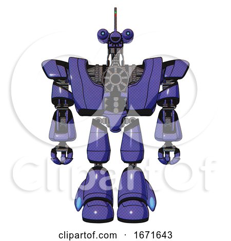Bot Containing Dual Retro Camera Head and Reversed Fin Head and Heavy Upper Chest and Heavy Mech Chest and Light Leg Exoshielding. Primary Blue Halftone. Front View. by Leo Blanchette
