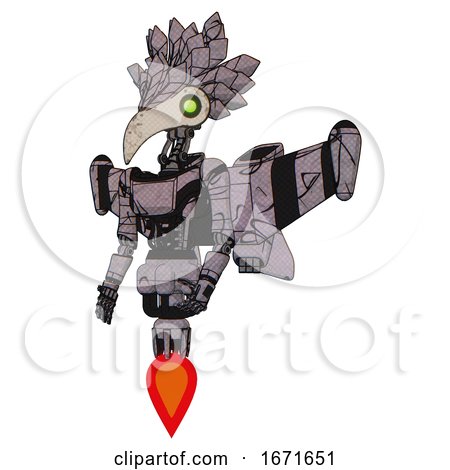 Automaton Containing Bird Skull Head and Green Eyes and Bird Feather Design and Light Chest Exoshielding and Ultralight Chest Exosuit and Stellar Jet Wing Rocket Pack and Jet Propulsion. by Leo Blanchette