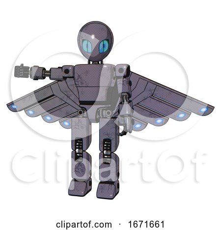 Android Containing Grey Alien Style Head and Blue Grate Eyes and Light Chest Exoshielding and Prototype Exoplate Chest and Cherub Wings Design and Prototype Exoplate Legs. Light Lavender Metal. by Leo Blanchette