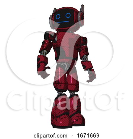 Droid Containing Digital Display Head and Blank-faced Expression and Winglets and Light Chest Exoshielding and Prototype Exoplate Chest and Light Leg Exoshielding. Grunge Dots Royal Red. Hero Pose. by Leo Blanchette