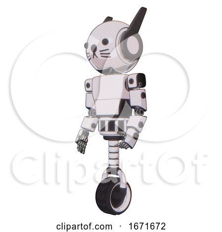 Bot Containing Round Head and Head Winglets and Light Chest Exoshielding and Prototype Exoplate Chest and Unicycle Wheel and Cat Face. White Halftone Toon. Facing Right View. by Leo Blanchette