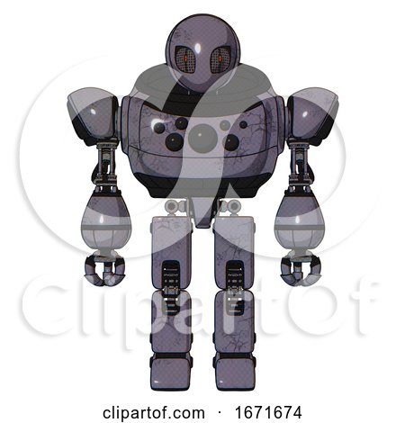 Mech Containing Grey Alien Style Head and Metal Grate Eyes and Heavy Upper Chest and Chest Compound Eyes and Prototype Exoplate Legs. Light Lavender Metal. Front View. by Leo Blanchette