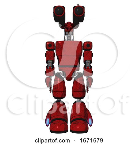 Cyborg Containing Dual Retro Camera Head and Light Chest Exoshielding and Prototype Exoplate Chest and Light Leg Exoshielding. Red Blood Grunge Material. Front View. by Leo Blanchette