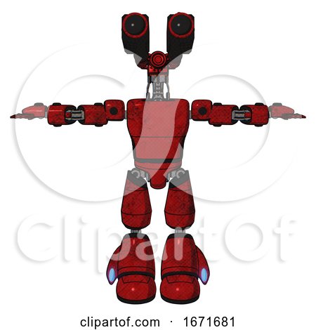 Cyborg Containing Dual Retro Camera Head and Light Chest Exoshielding and Prototype Exoplate Chest and Light Leg Exoshielding. Red Blood Grunge Material. T-pose. by Leo Blanchette