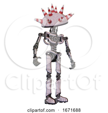 Bot Containing Red and White Cone Dome Head and Light Chest Exoshielding and No Chest Plating and Ultralight Foot Exosuit. Sketch Pad Light Lines. Hero Pose. by Leo Blanchette