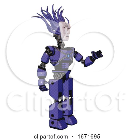 Android Containing Humanoid Face Mask and Spiral Design and Light Chest Exoshielding and Blue Energy Core and Prototype Exoplate Legs. Primary Blue Halftone. Interacting. by Leo Blanchette