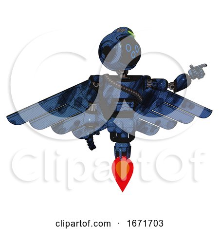 Cyborg Containing Digital Display Head and Woo Expression and Green Led Array and Light Chest Exoshielding and Rubber Chain Sash and Pilot's Wings Assembly and Jet Propulsion. Grunge Dark Blue. by Leo Blanchette